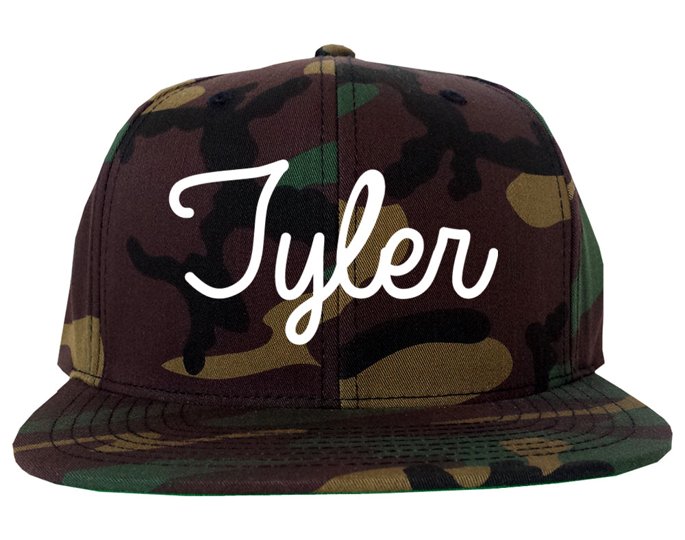 Tyler Texas TX Script Mens Snapback Hat Army Camo