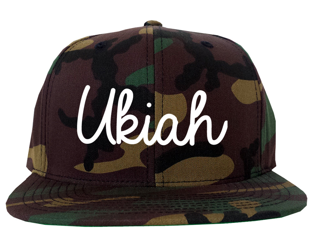 Ukiah California CA Script Mens Snapback Hat Army Camo