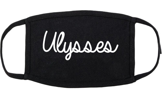 Ulysses Kansas KS Script Cotton Face Mask Black