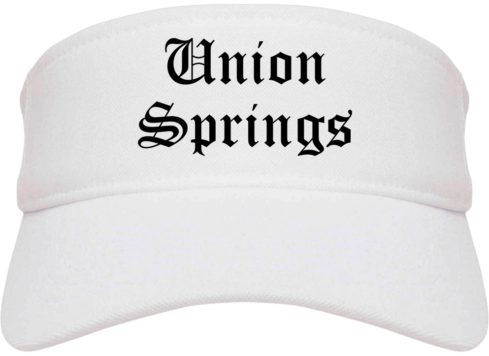 Union Springs Alabama AL Old English Mens Visor Cap Hat White