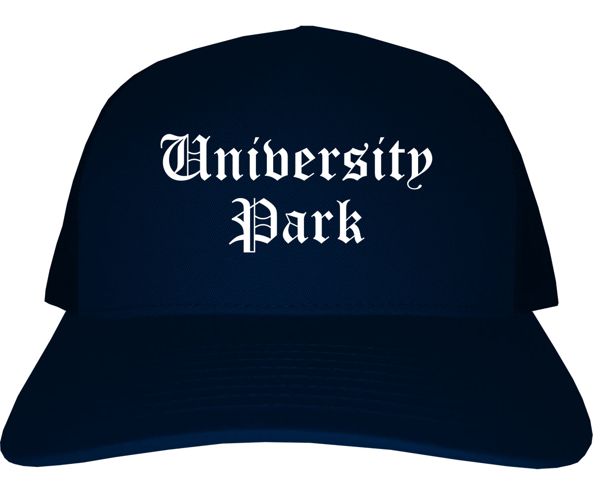 University Park Illinois IL Old English Mens Trucker Hat Cap Navy Blue