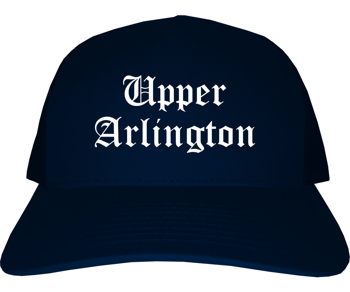 Upper Arlington Ohio OH Old English Mens Trucker Hat Cap Navy Blue