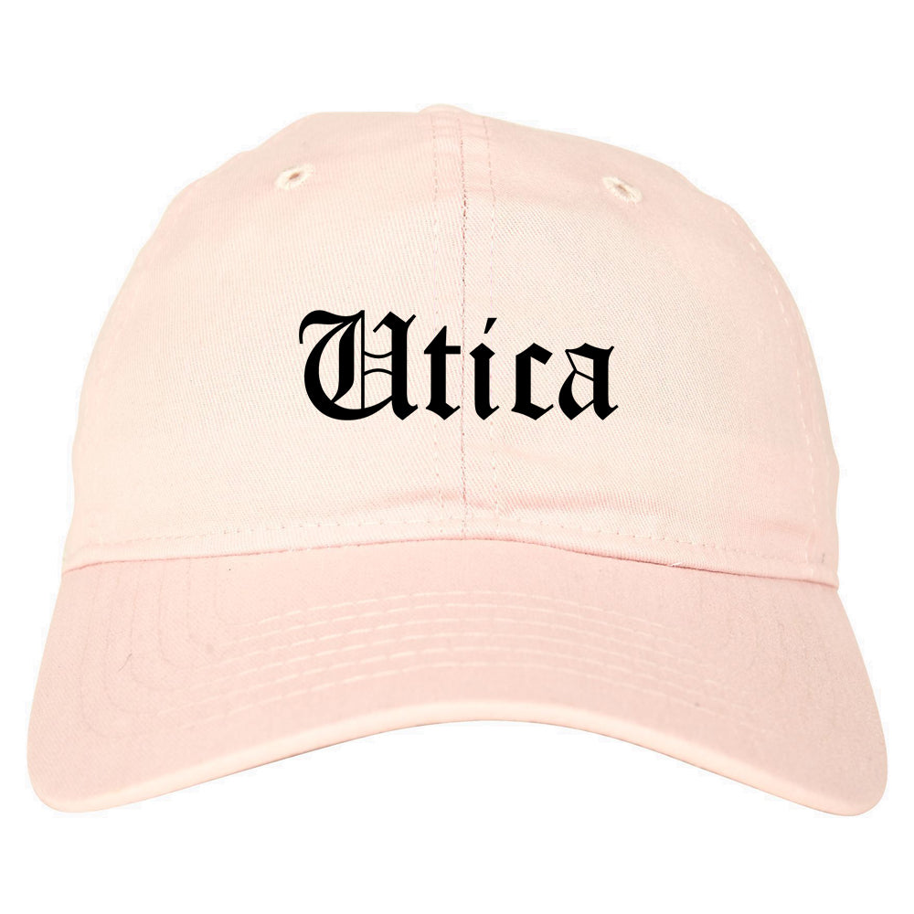 Utica New York NY Old English Mens Dad Hat Baseball Cap Pink