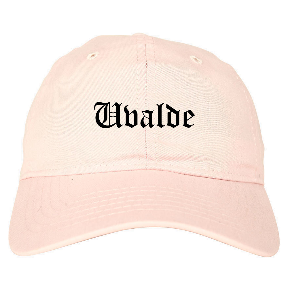 Uvalde Texas TX Old English Mens Dad Hat Baseball Cap Pink