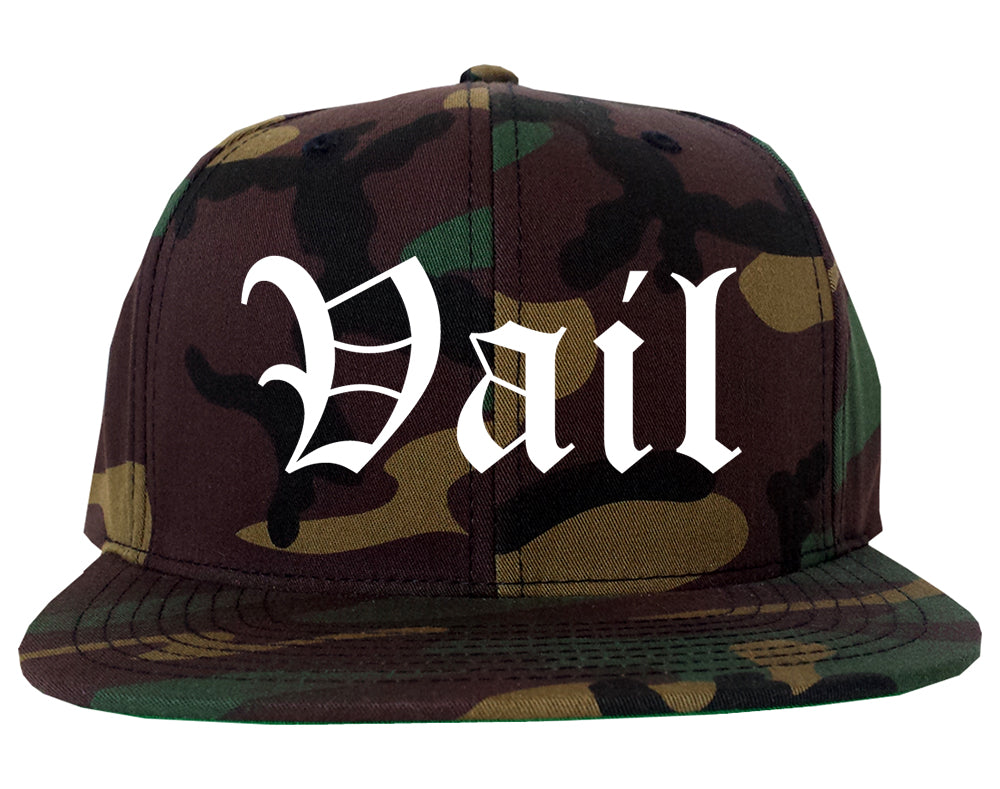 Vail Colorado CO Old English Mens Snapback Hat Army Camo