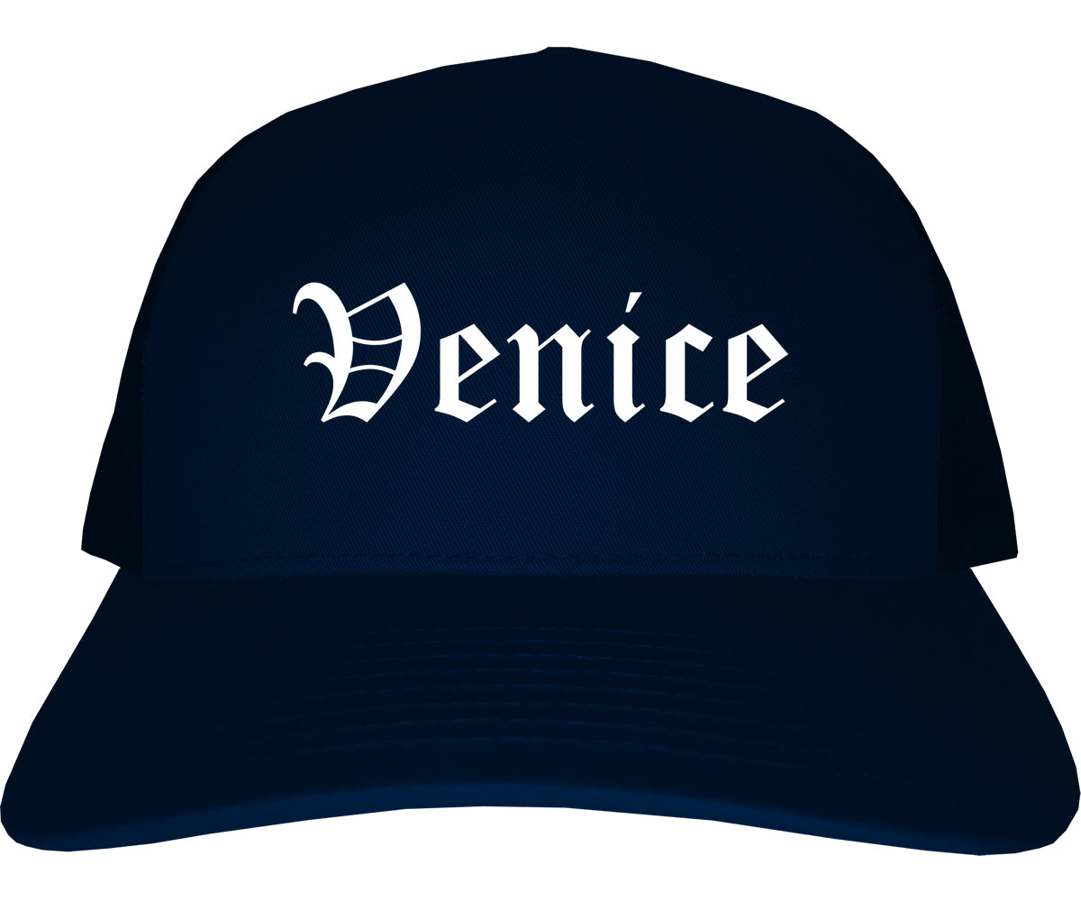 Venice Florida FL Old English Mens Trucker Hat Cap Navy Blue