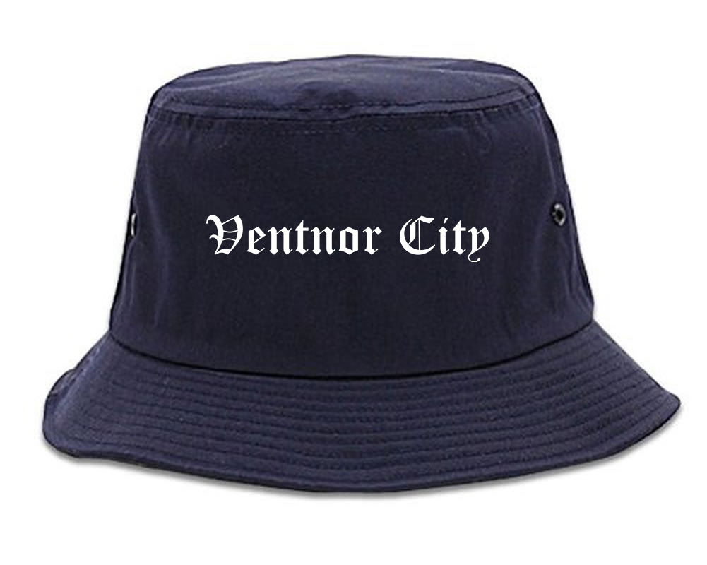 Ventnor City New Jersey NJ Old English Mens Bucket Hat Navy Blue