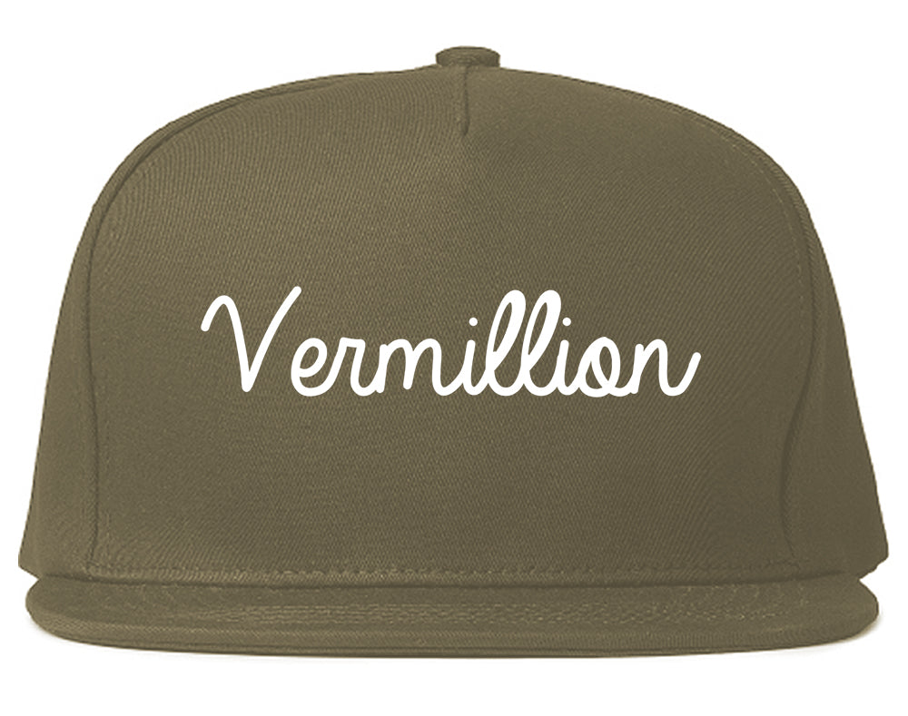Vermillion South Dakota SD Script Mens Snapback Hat Grey