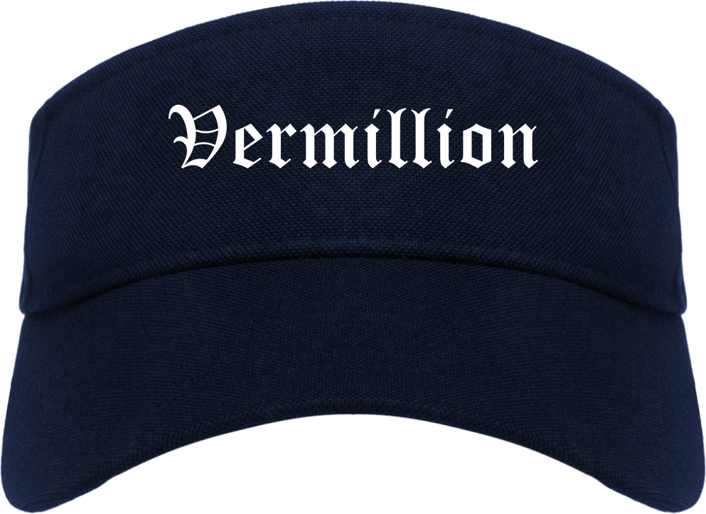 Vermillion South Dakota SD Old English Mens Visor Cap Hat Navy Blue
