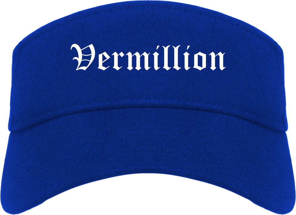 Vermillion South Dakota SD Old English Mens Visor Cap Hat Royal Blue