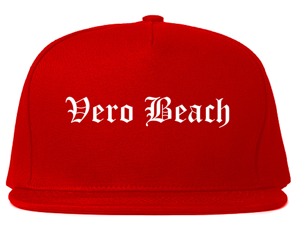 Vero Beach Florida FL Old English Mens Snapback Hat Red