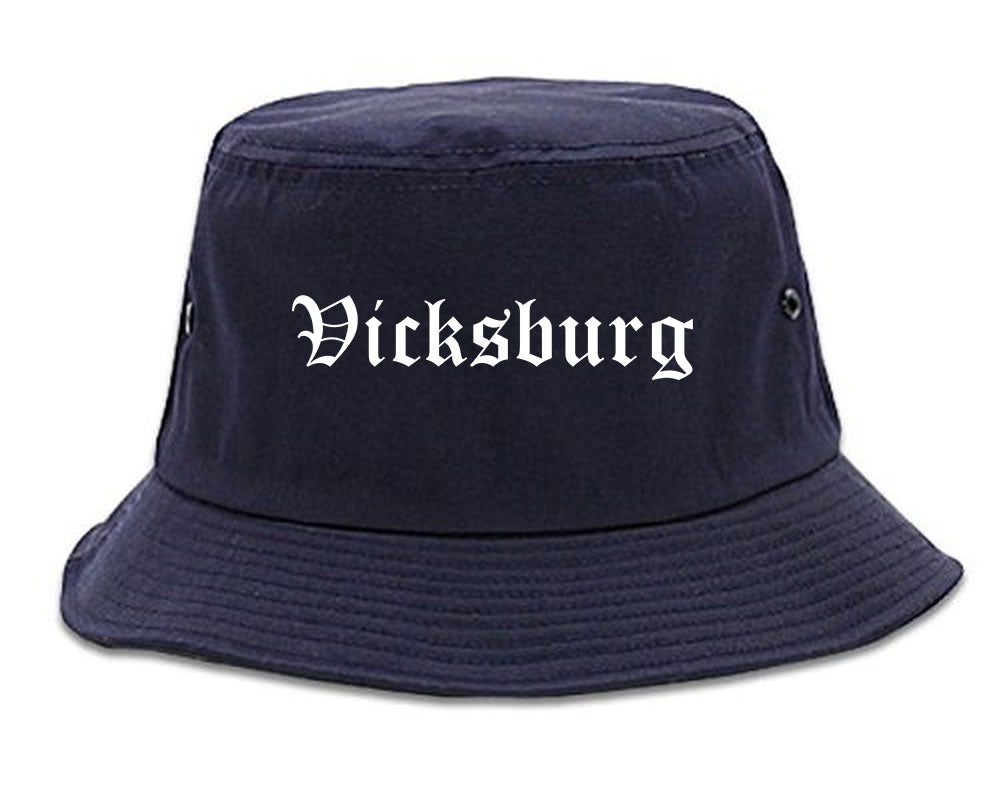 Vicksburg Mississippi MS Old English Mens Bucket Hat Navy Blue