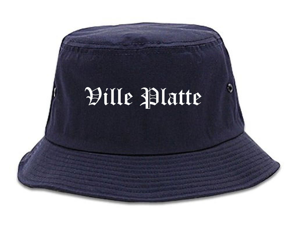 Ville Platte Louisiana LA Old English Mens Bucket Hat Navy Blue