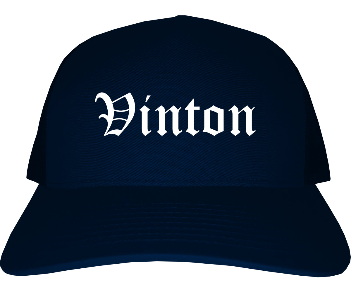 Vinton Virginia VA Old English Mens Trucker Hat Cap Navy Blue