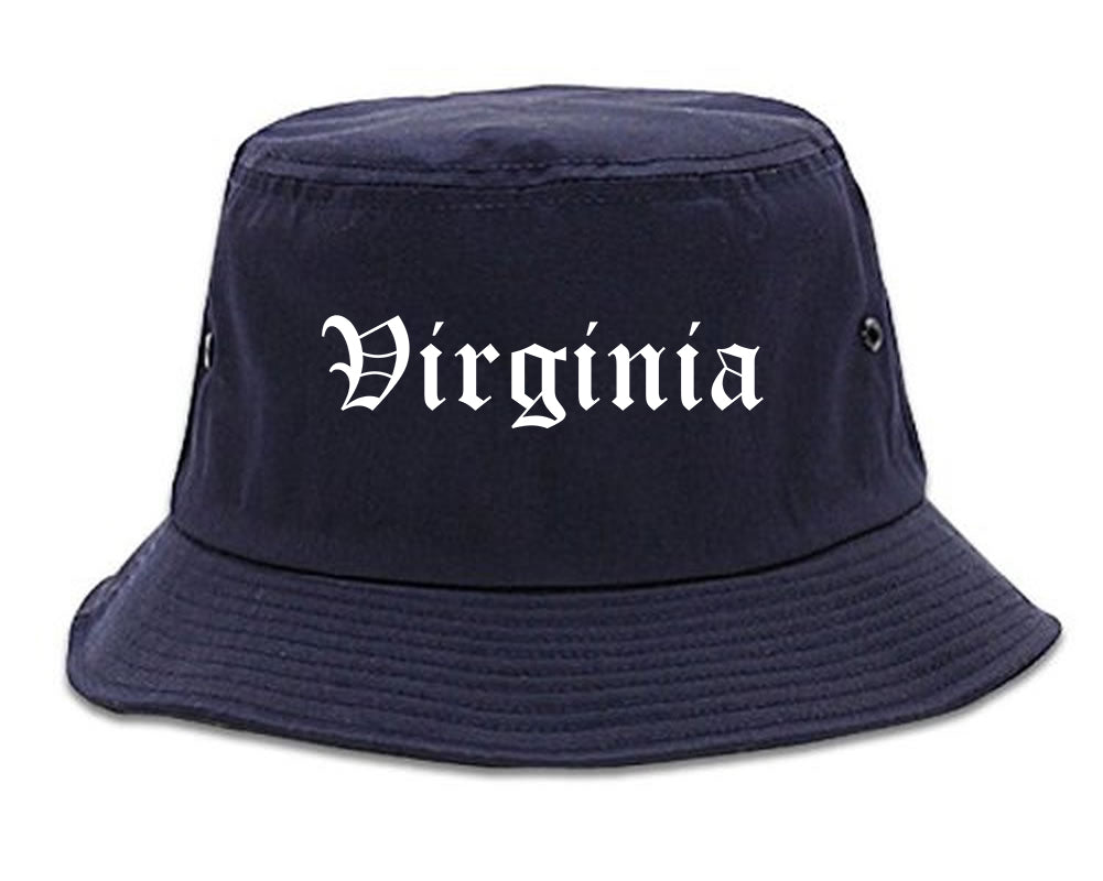 Virginia Minnesota MN Old English Mens Bucket Hat Navy Blue