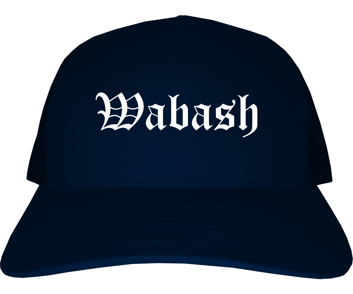 Wabash Indiana IN Old English Mens Trucker Hat Cap Navy Blue