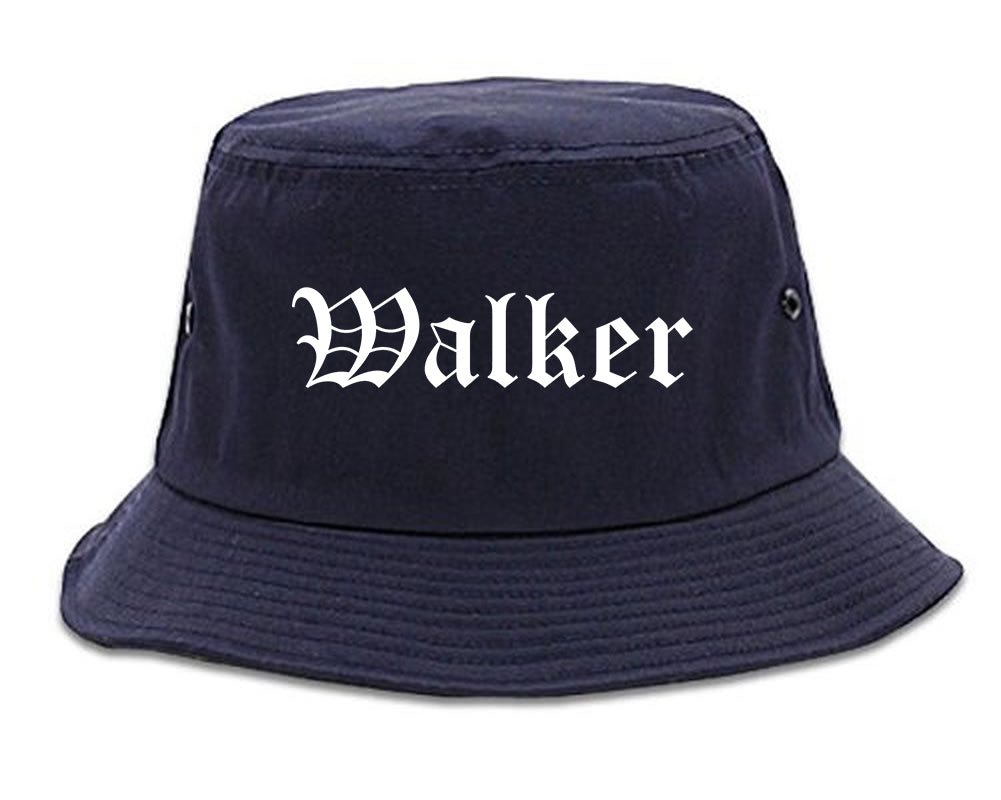 Walker Louisiana LA Old English Mens Bucket Hat Navy Blue