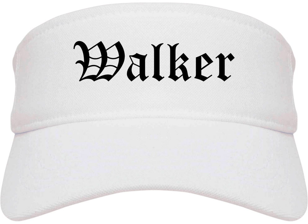 Walker Michigan MI Old English Mens Visor Cap Hat White