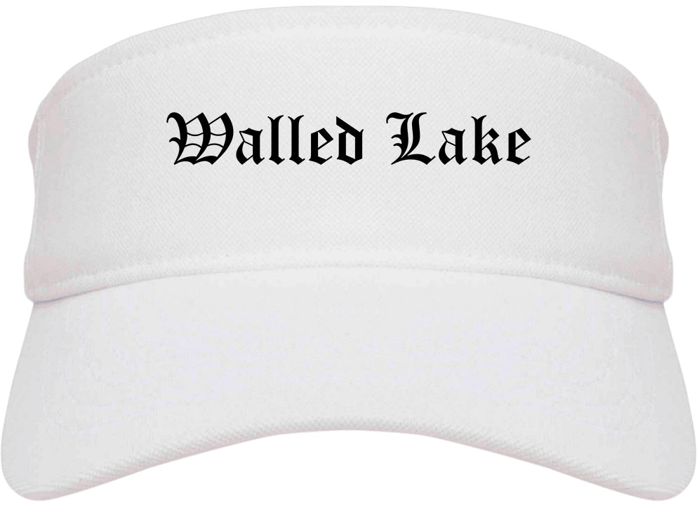 Walled Lake Michigan MI Old English Mens Visor Cap Hat White
