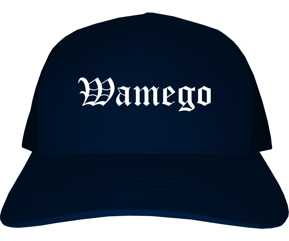 Wamego Kansas KS Old English Mens Trucker Hat Cap Navy Blue