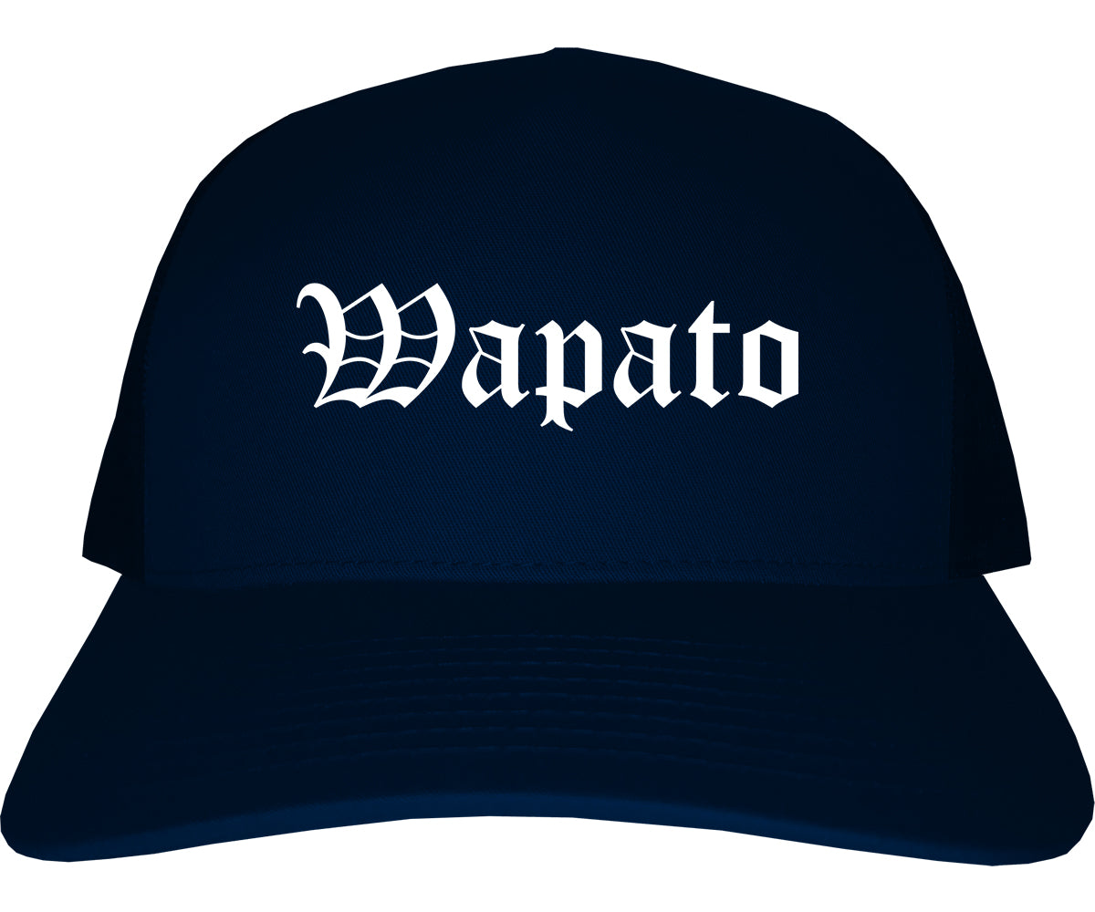 Wapato Washington WA Old English Mens Trucker Hat Cap Navy Blue