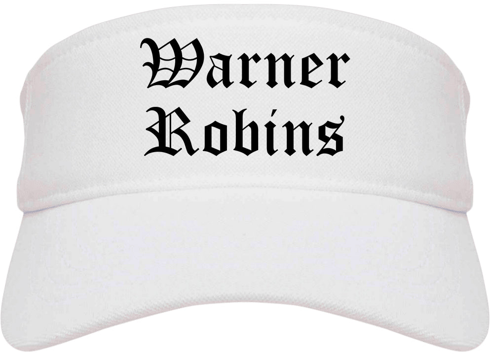 Warner Robins Georgia GA Old English Mens Visor Cap Hat White