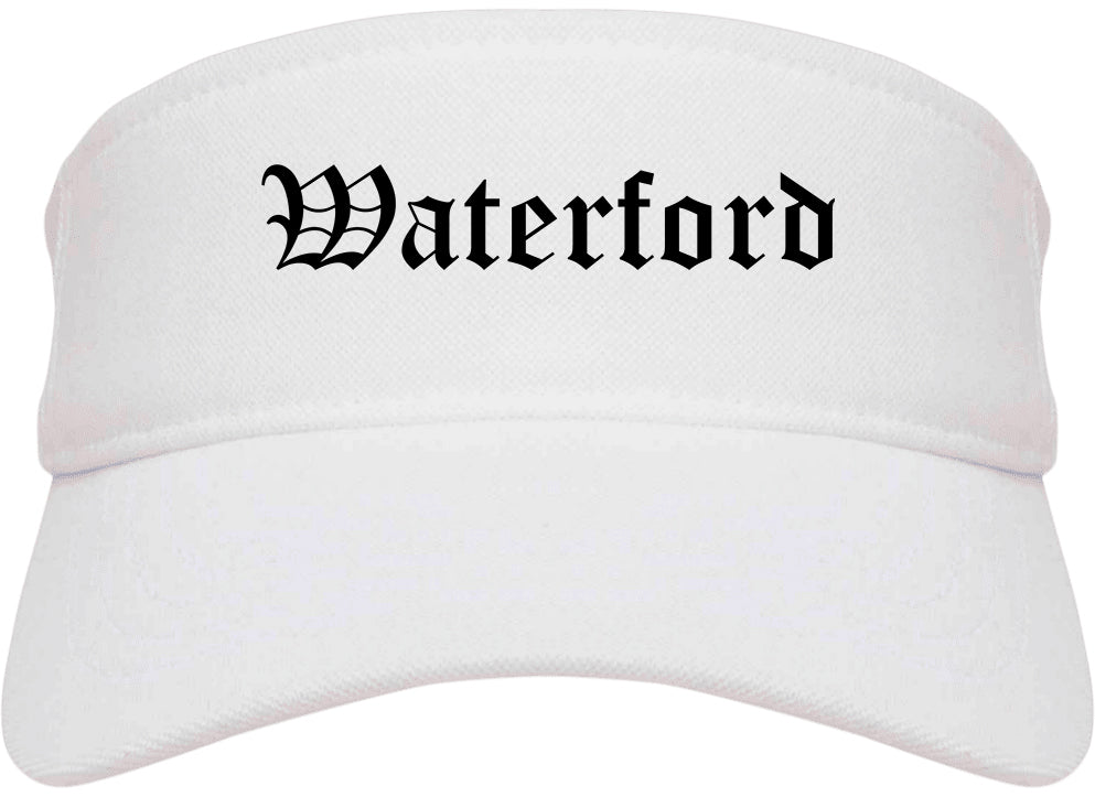 Waterford Wisconsin WI Old English Mens Visor Cap Hat White