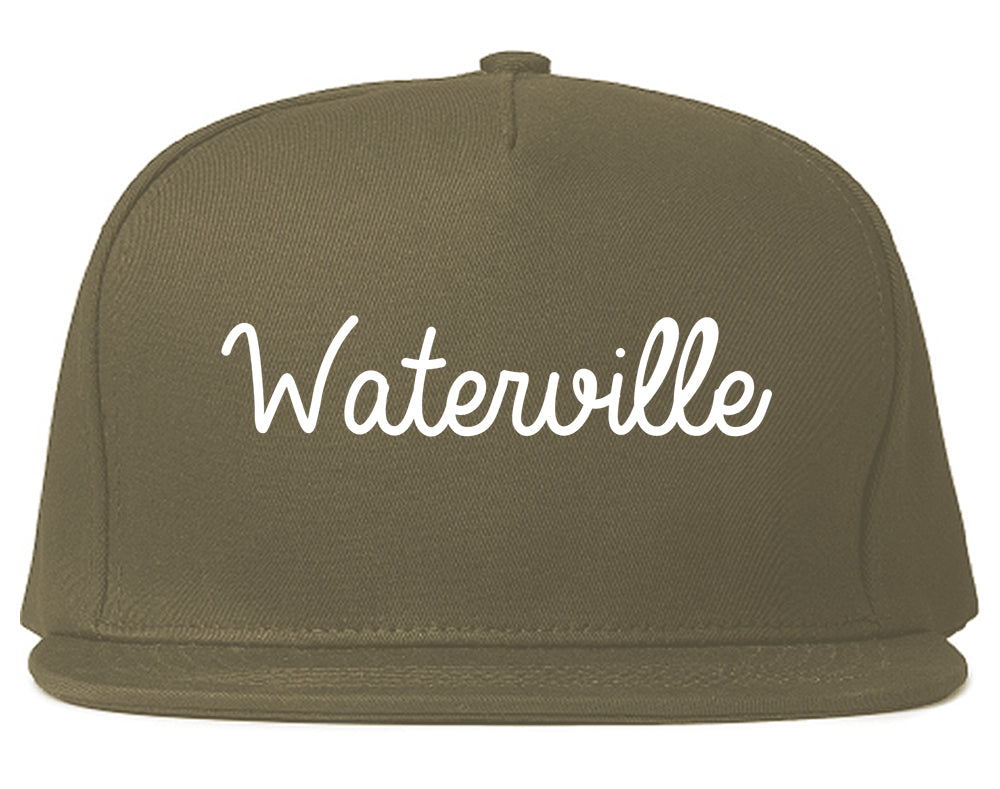 Waterville Maine ME Script Mens Snapback Hat Grey