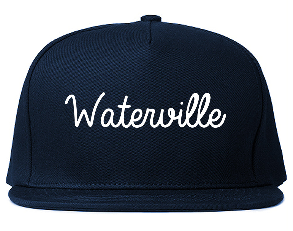 Waterville Maine ME Script Mens Snapback Hat Navy Blue