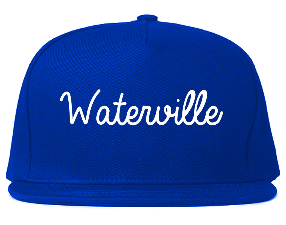 Waterville Maine ME Script Mens Snapback Hat Royal Blue
