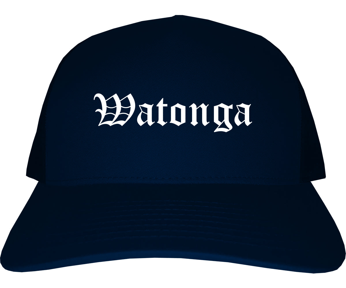 Watonga Oklahoma OK Old English Mens Trucker Hat Cap Navy Blue