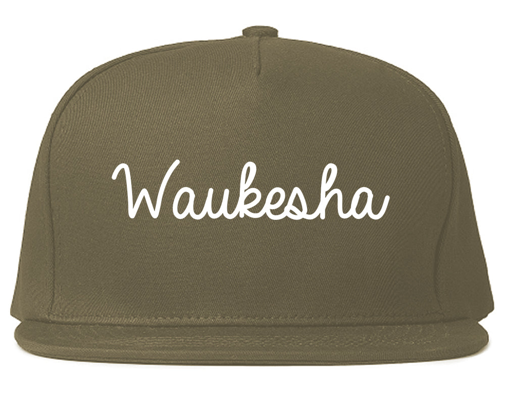 Waukesha Wisconsin WI Script Mens Snapback Hat Grey