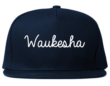 Waukesha Wisconsin WI Script Mens Snapback Hat Navy Blue