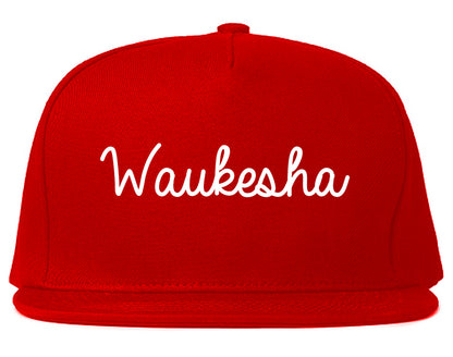 Waukesha Wisconsin WI Script Mens Snapback Hat Red