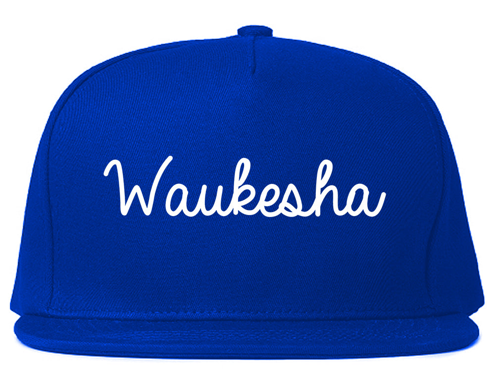 Waukesha Wisconsin WI Script Mens Snapback Hat Royal Blue