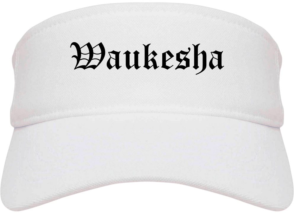 Waukesha Wisconsin WI Old English Mens Visor Cap Hat White