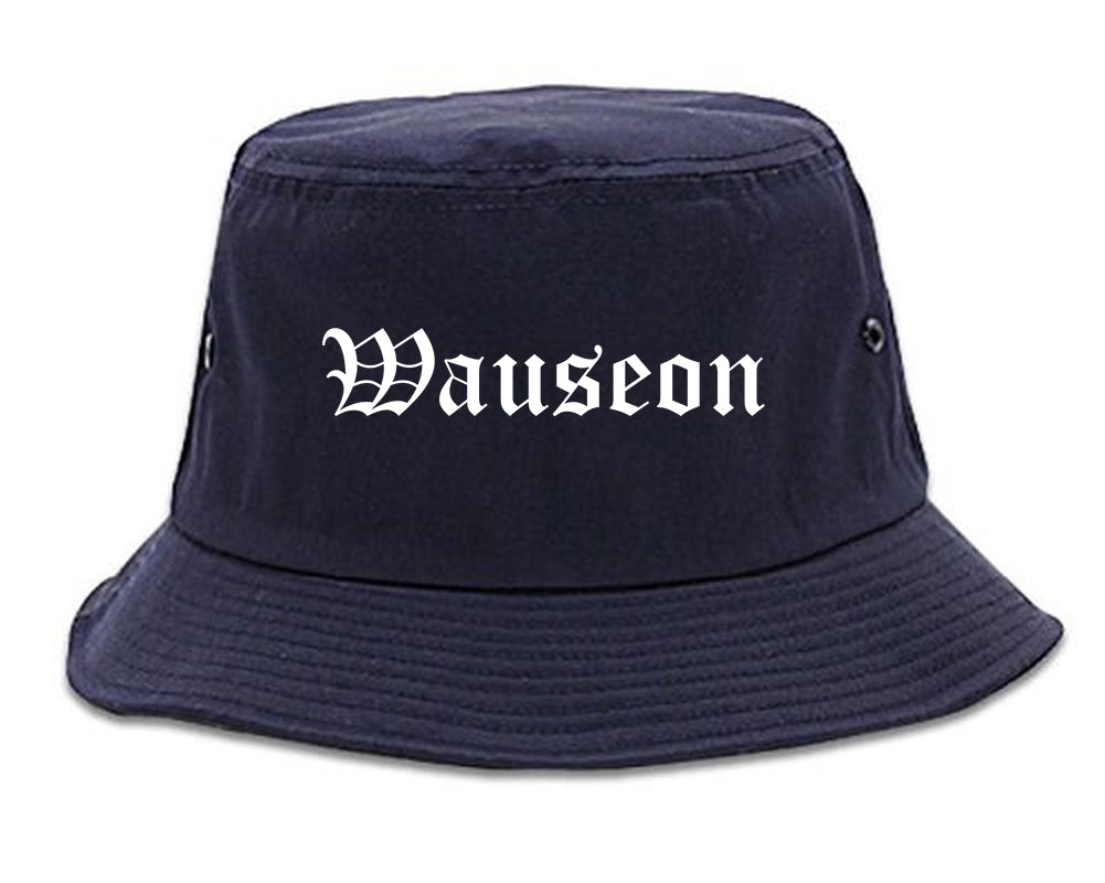 Wauseon Ohio OH Old English Mens Bucket Hat Navy Blue