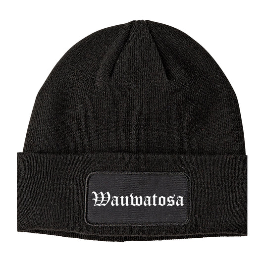 Wauwatosa Wisconsin WI Old English Mens Knit Beanie Hat Cap Black