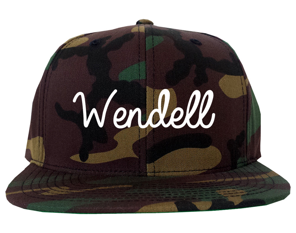 Wendell North Carolina NC Script Mens Snapback Hat Army Camo