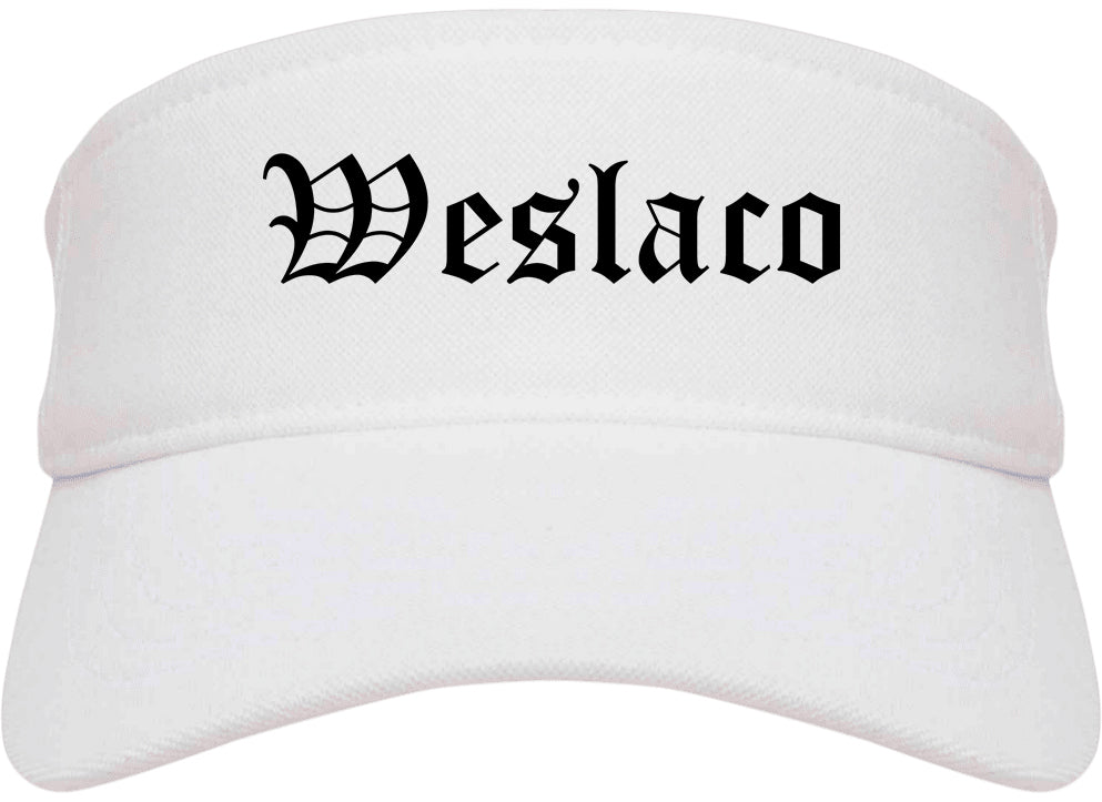 Weslaco Texas TX Old English Mens Visor Cap Hat White