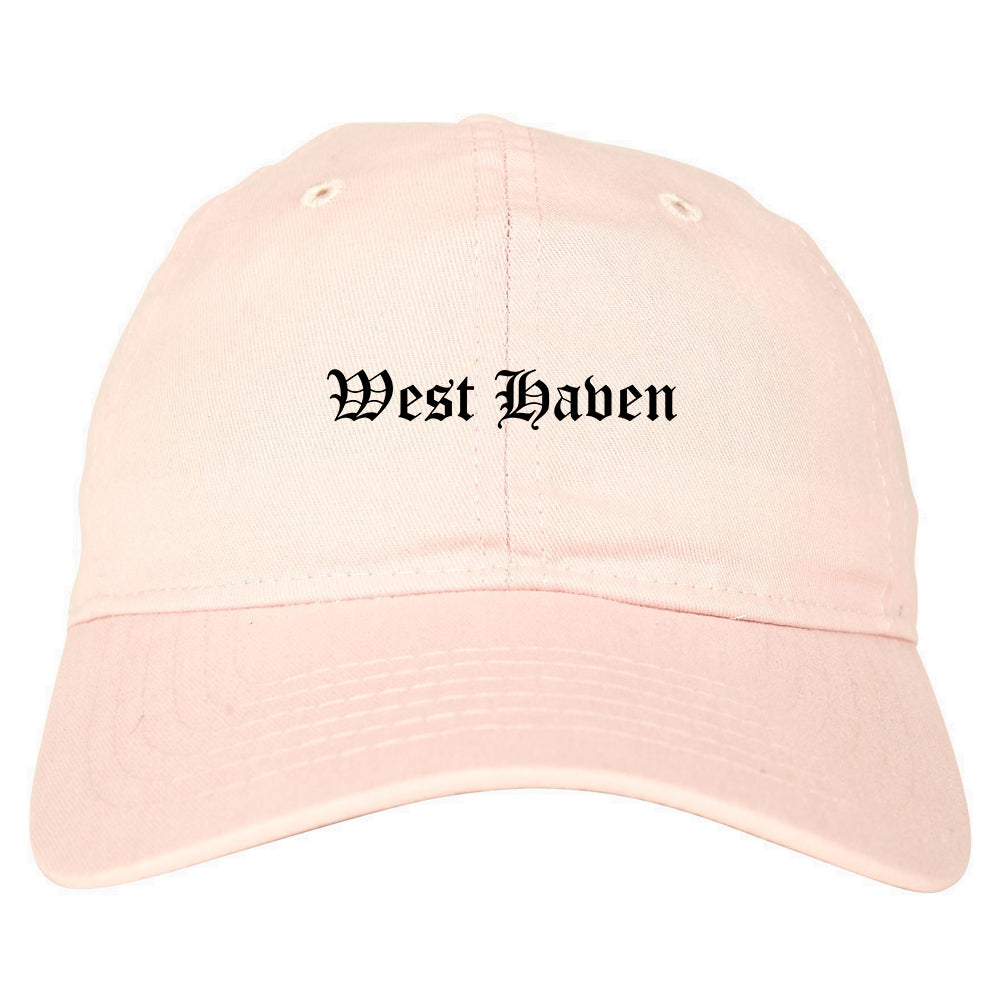 West Haven Connecticut CT Old English Mens Dad Hat Baseball Cap Pink