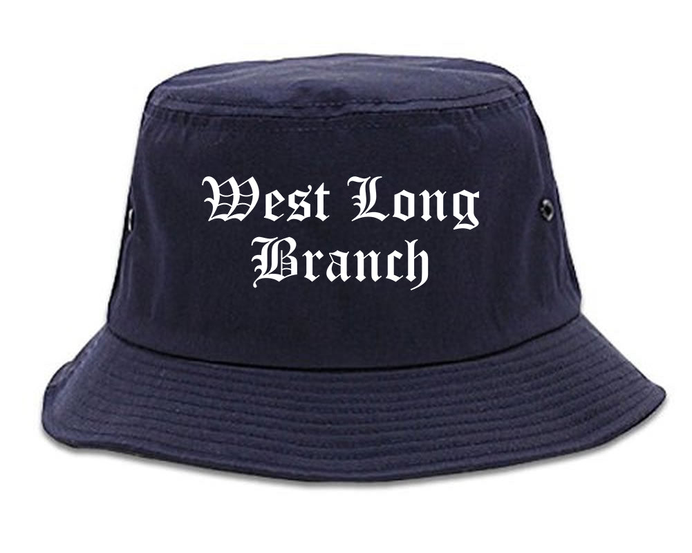West Long Branch New Jersey NJ Old English Mens Bucket Hat Navy Blue