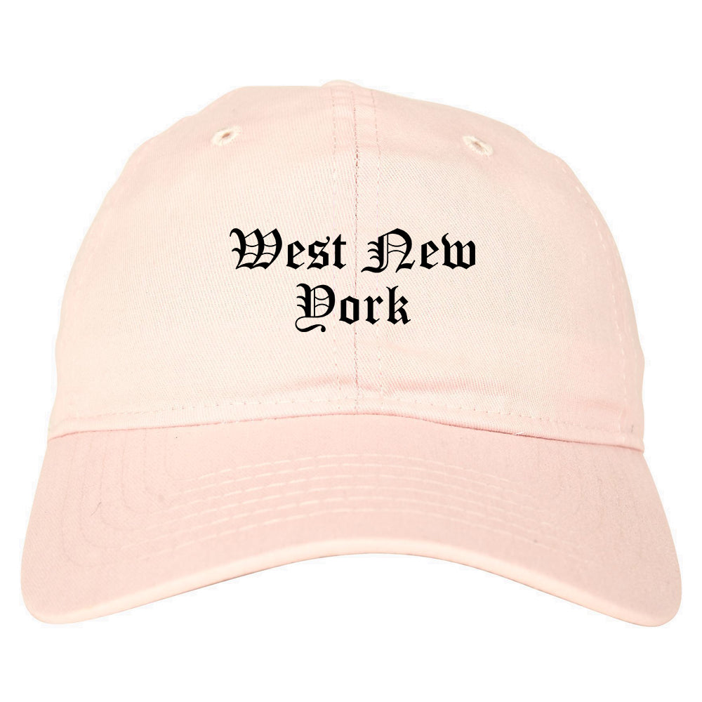 West New York New Jersey NJ Old English Mens Dad Hat Baseball Cap Pink