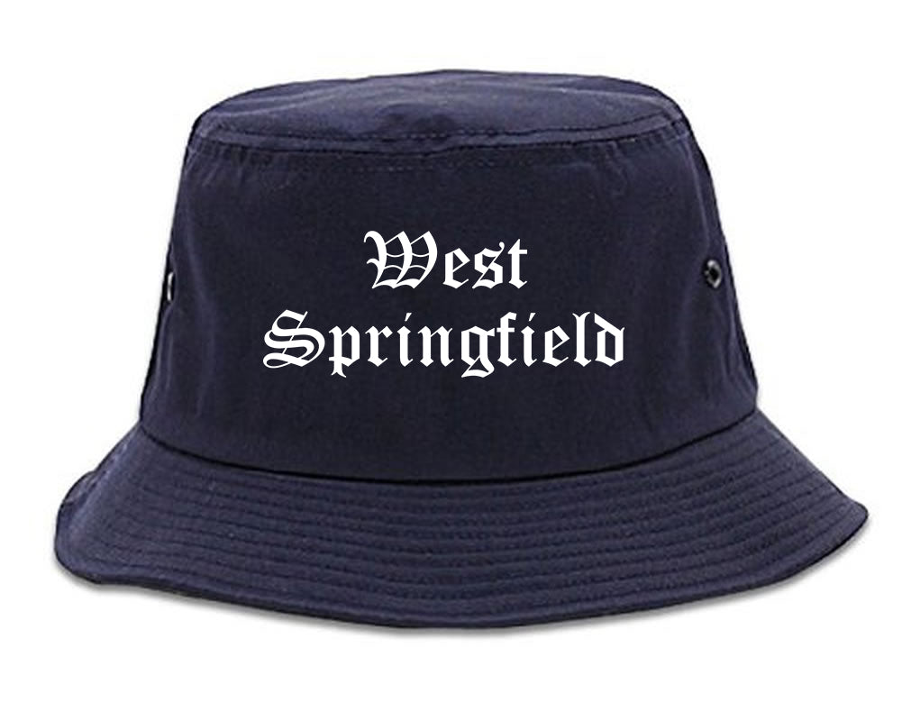 West Springfield Massachusetts MA Old English Mens Bucket Hat Navy Blue