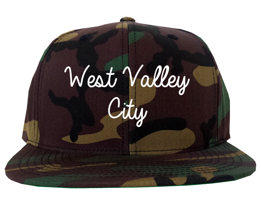 West Valley City Utah UT Script Mens Snapback Hat Army Camo