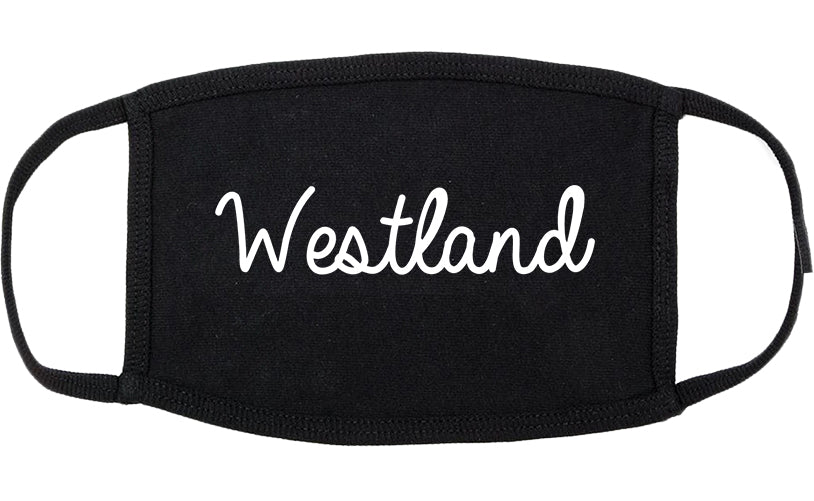 Westland Michigan MI Script Cotton Face Mask Black