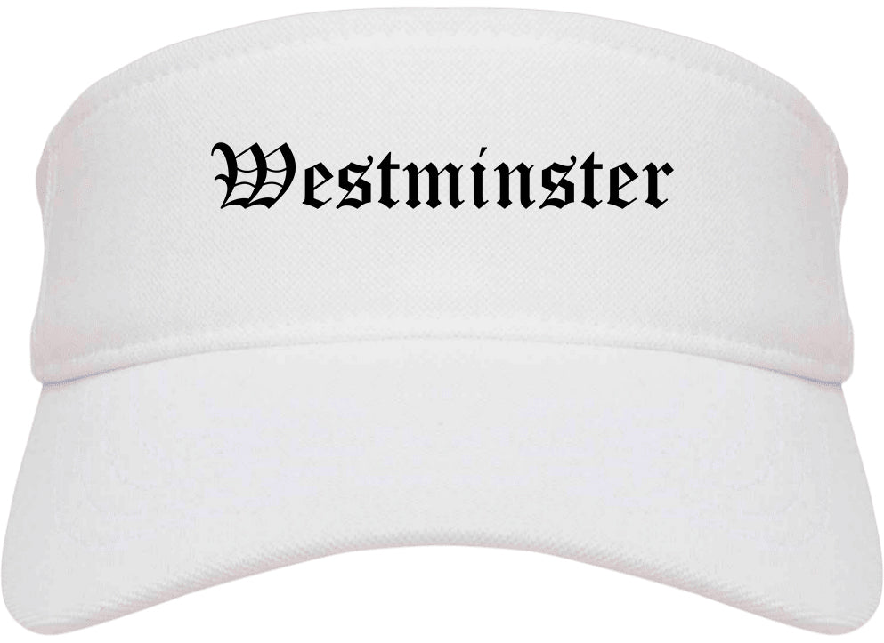 Westminster Maryland MD Old English Mens Visor Cap Hat White