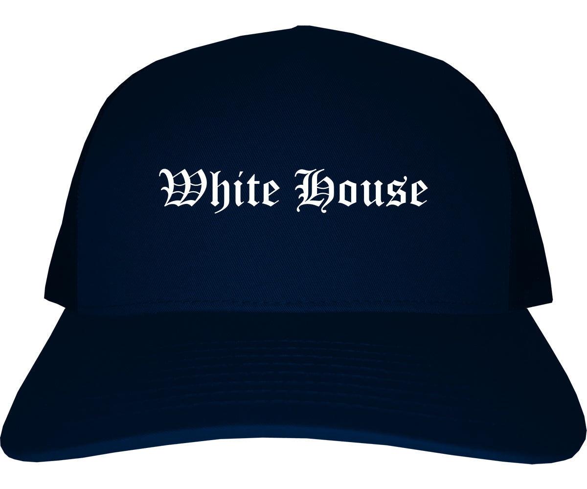 Brown House Tennessee TN Old English Mens Trucker Hat Cap Navy Blue