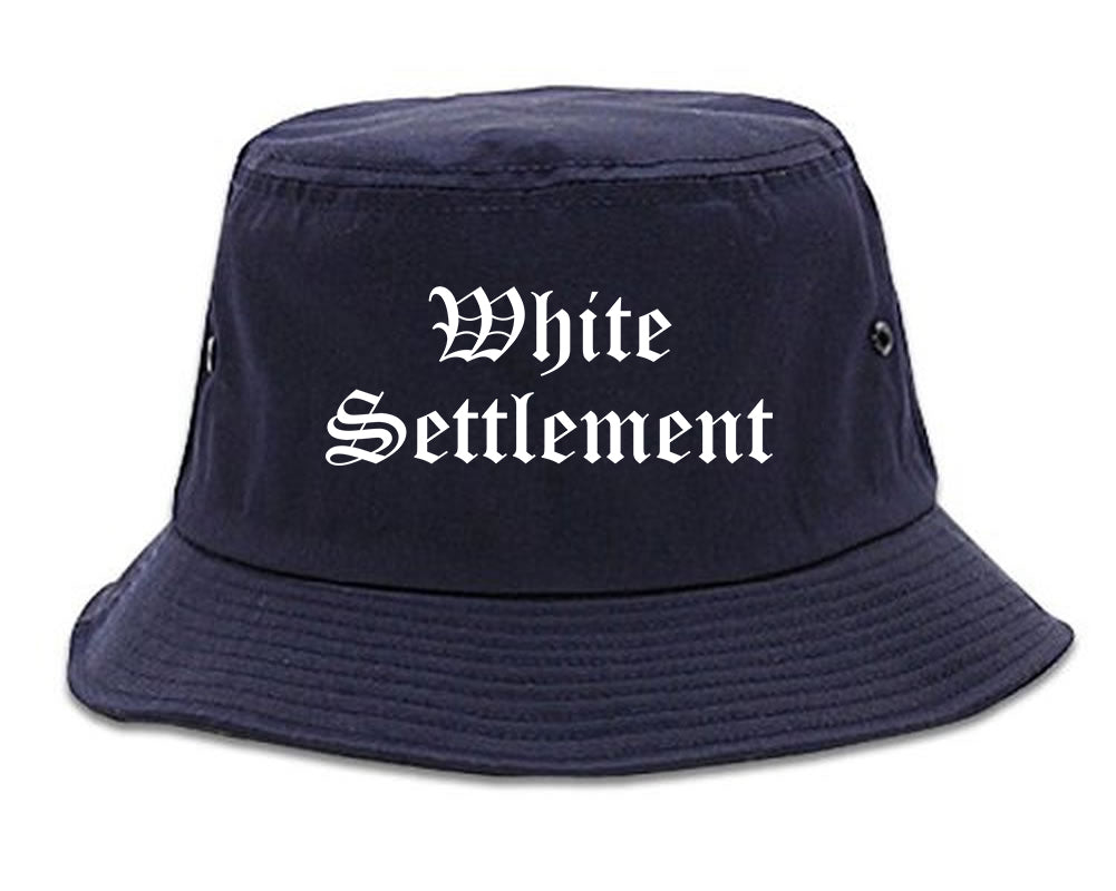 White Settlement Texas TX Old English Mens Bucket Hat Navy Blue