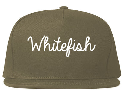 Whitefish Montana MT Script Mens Snapback Hat Grey